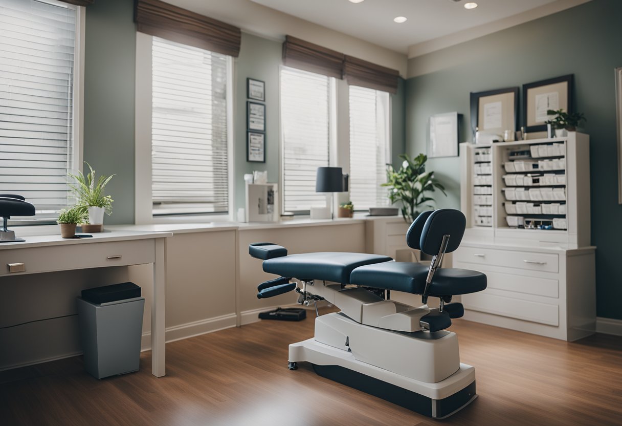 A chiropractor's office in Newmarket with a treatment table, adjustment tools, and a calming atmosphere