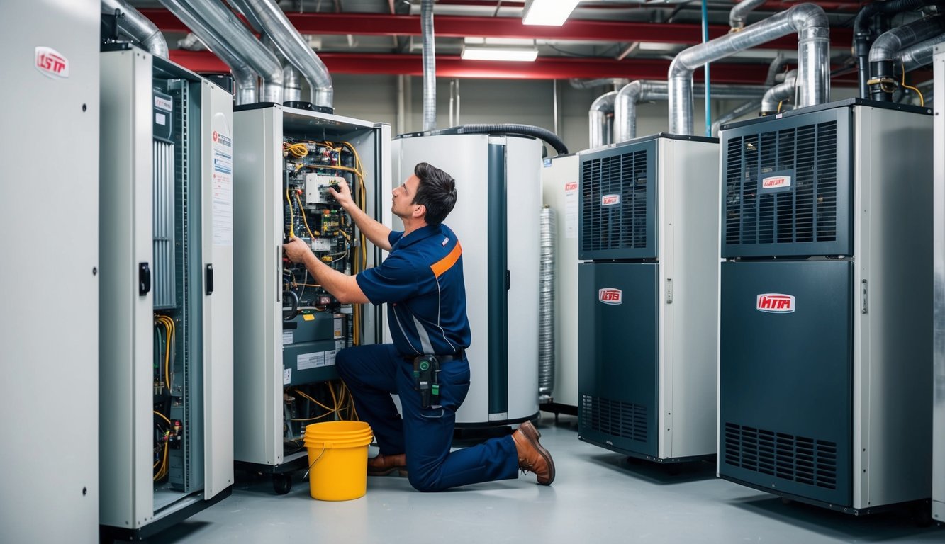 A technician installing and repairing various types of refrigeration systems in a training facility